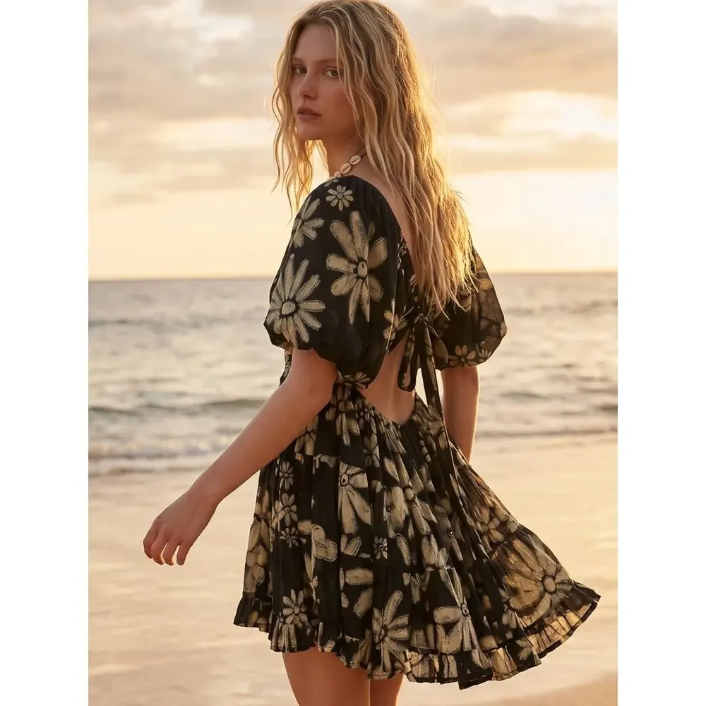 Free People Bohemian Floral Flutter Sleeve Perfect Day Printed Mini Dress Medium - Picture 16 of 16